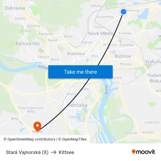 Stará Vajnorská (X) to Kittsee map