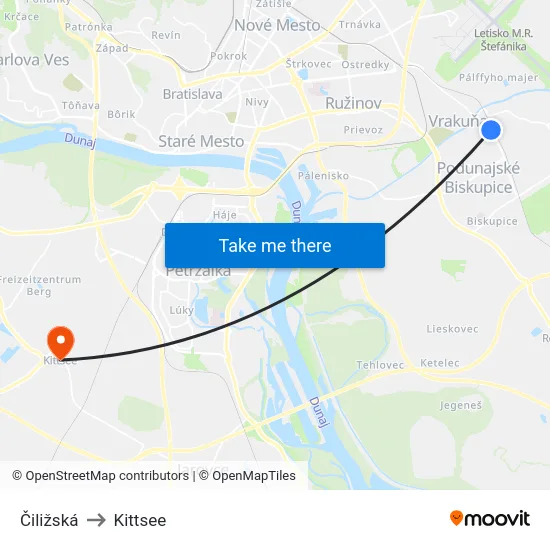 Čiližská to Kittsee map