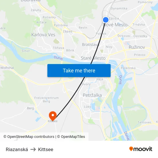 Riazanská to Kittsee map
