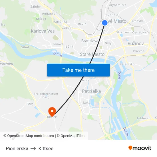 Pionierska to Kittsee map