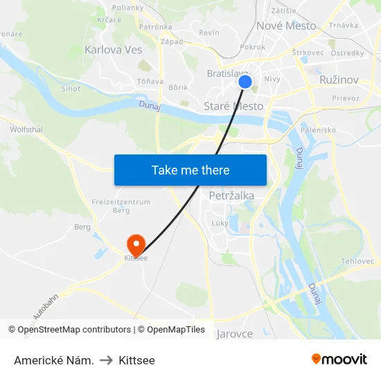 Americké Nám. to Kittsee map