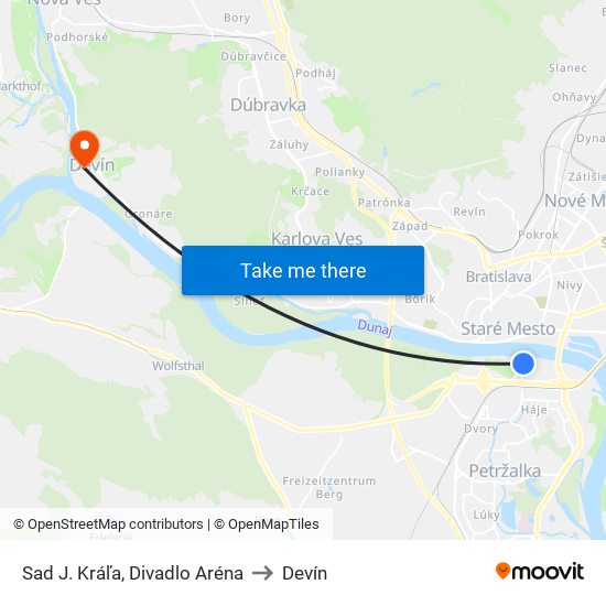 Sad J. Kráľa, Divadlo Aréna to Devín map