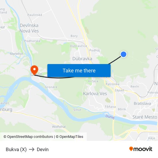 Bukva (X) to Devín map