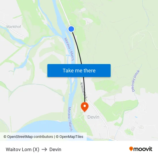 Waitov Lom (X) to Devín map