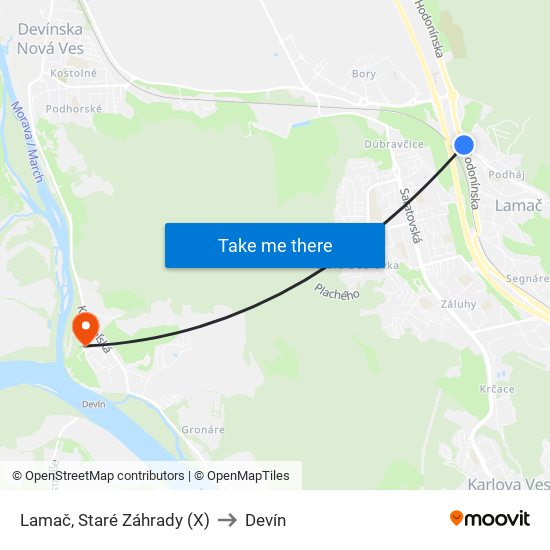 Lamač, Staré Záhrady (X) to Devín map