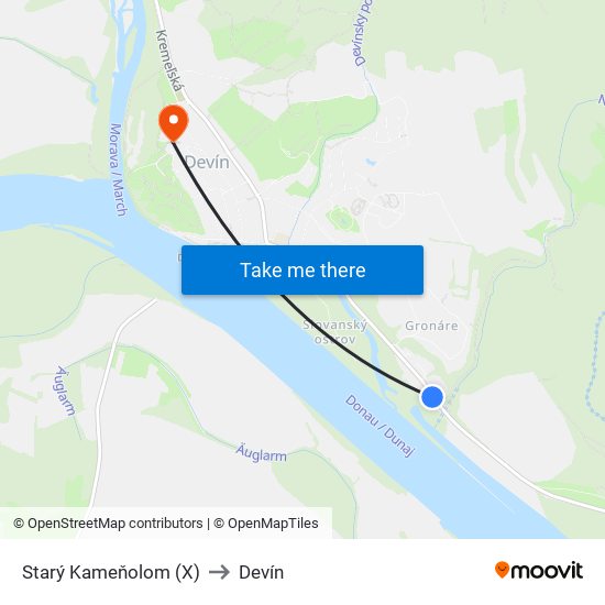 Starý Kameňolom (X) to Devín map
