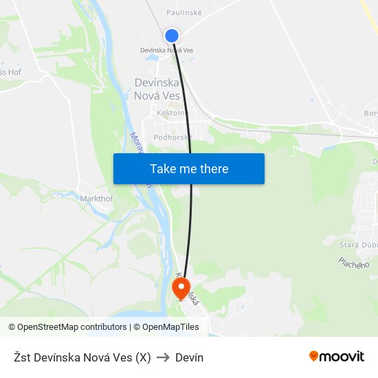 Žst Devínska Nová Ves (X) to Devín map