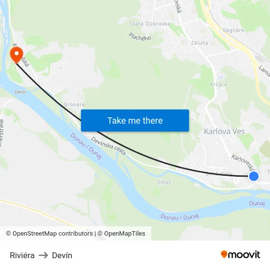 Riviéra to Devín map