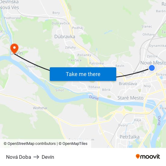 Nová Doba to Devín map