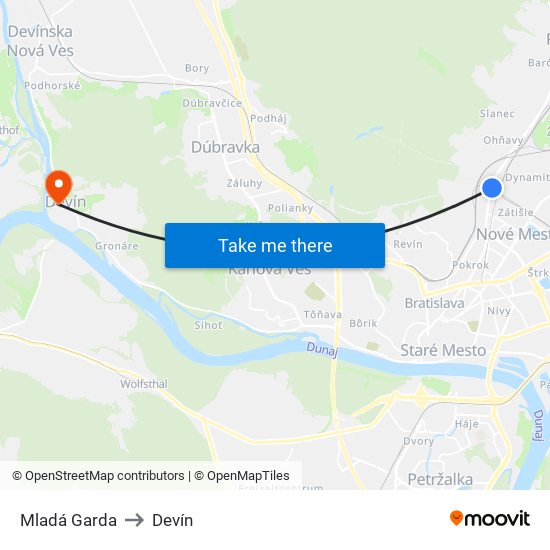 Mladá Garda to Devín map