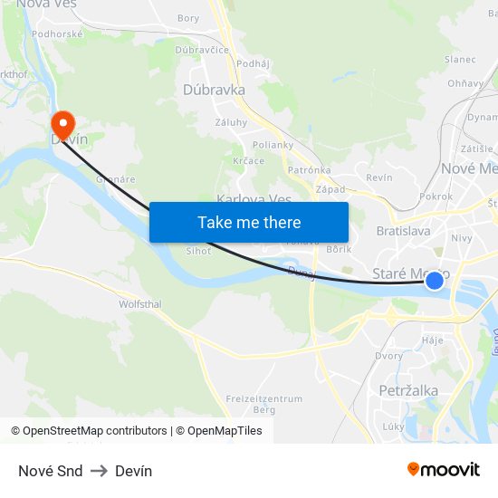 Nové Snd to Devín map