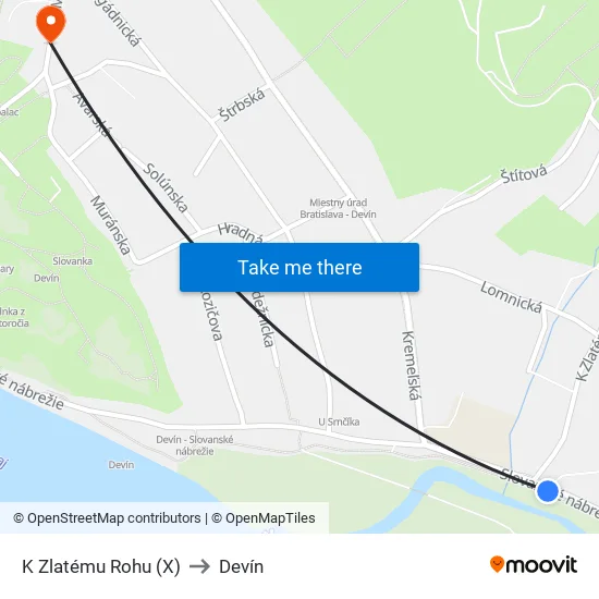 K Zlatému Rohu (X) to Devín map