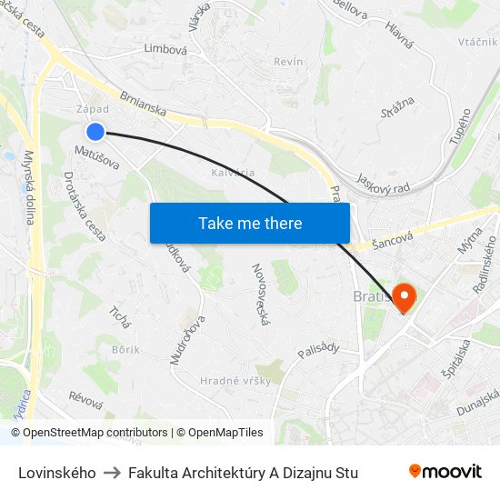 Lovinského to Fakulta Architektúry A Dizajnu Stu map