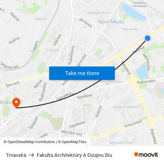 Trnavská to Fakulta Architektúry A Dizajnu Stu map