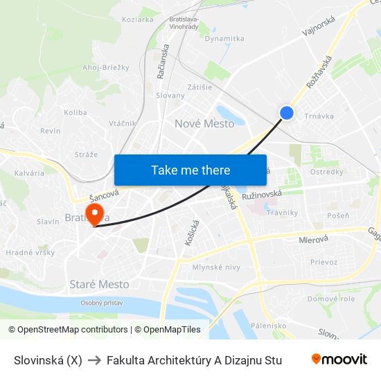 Slovinská (X) to Fakulta Architektúry A Dizajnu Stu map