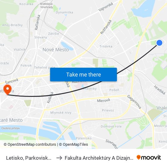 Letisko, Parkovisko (X) to Fakulta Architektúry A Dizajnu Stu map