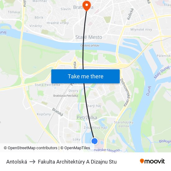 Antolská to Fakulta Architektúry A Dizajnu Stu map