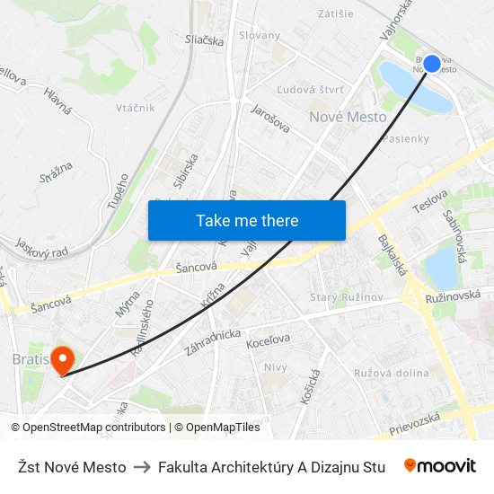 Žst Nové Mesto to Fakulta Architektúry A Dizajnu Stu map