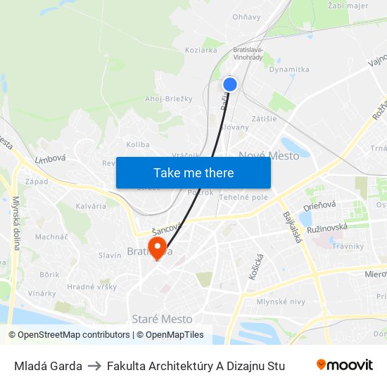 Mladá Garda to Fakulta Architektúry A Dizajnu Stu map