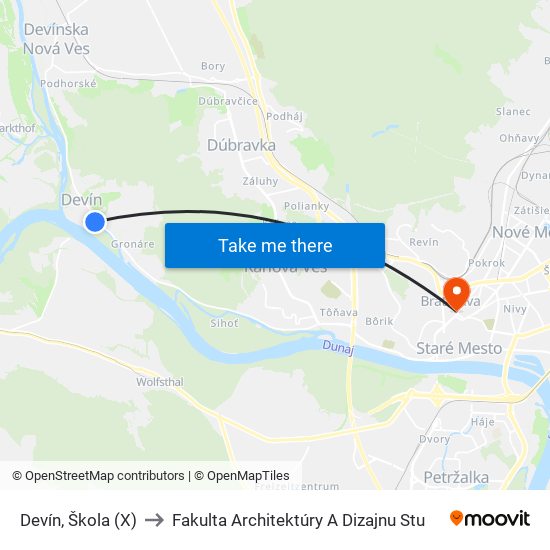 Devín, Škola (X) to Fakulta Architektúry A Dizajnu Stu map