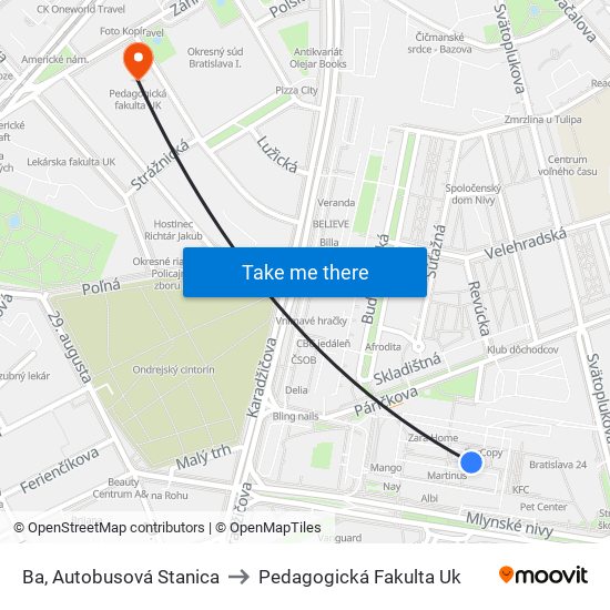 Ba, Autobusová Stanica to Pedagogická Fakulta Uk map