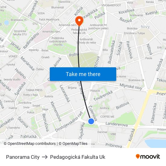 Panorama City to Pedagogická Fakulta Uk map