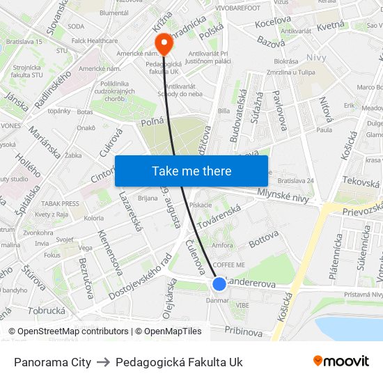 Panorama City to Pedagogická Fakulta Uk map