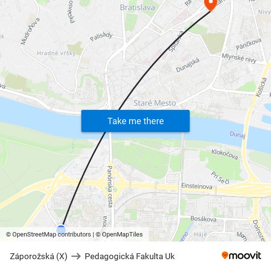 Záporožská (X) to Pedagogická Fakulta Uk map