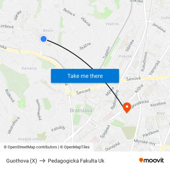 Guothova (X) to Pedagogická Fakulta Uk map