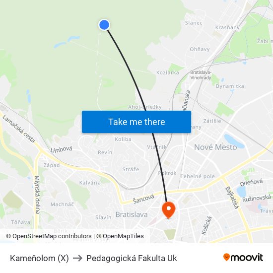 Kameňolom (X) to Pedagogická Fakulta Uk map