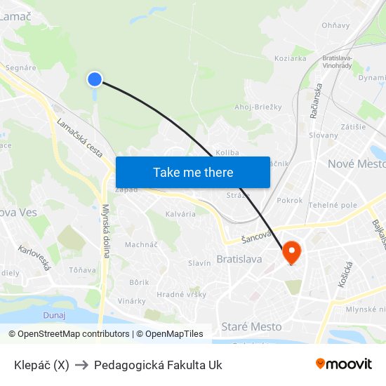 Klepáč (X) to Pedagogická Fakulta Uk map