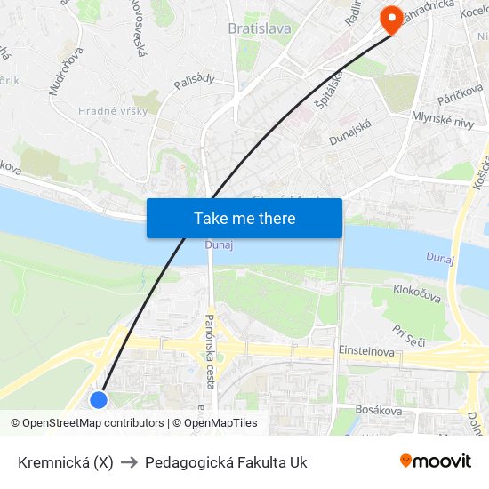 Kremnická (X) to Pedagogická Fakulta Uk map