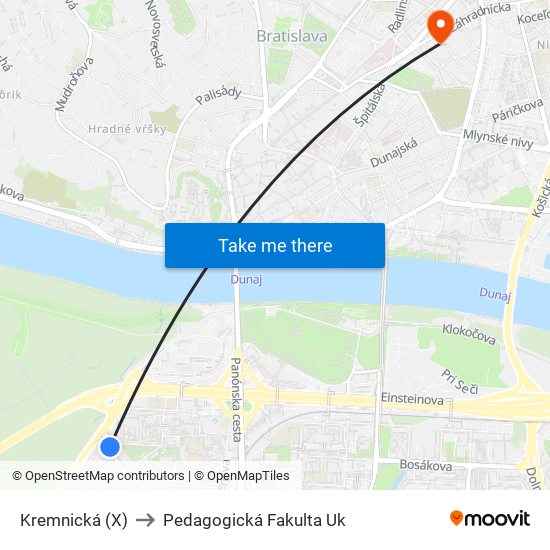 Kremnická (X) to Pedagogická Fakulta Uk map