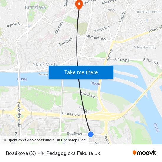 Bosákova (X) to Pedagogická Fakulta Uk map