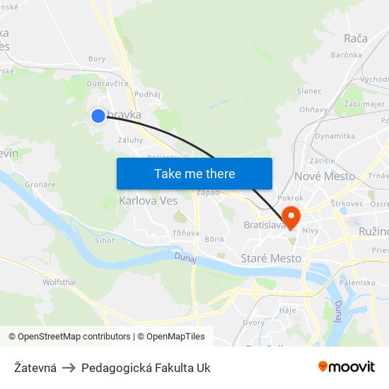 Žatevná to Pedagogická Fakulta Uk map