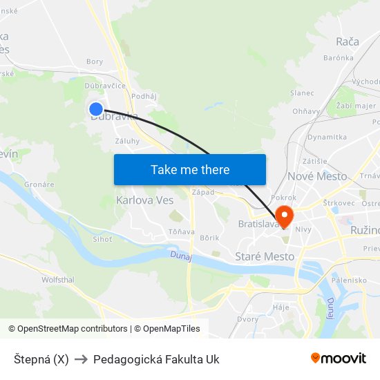 Štepná (X) to Pedagogická Fakulta Uk map