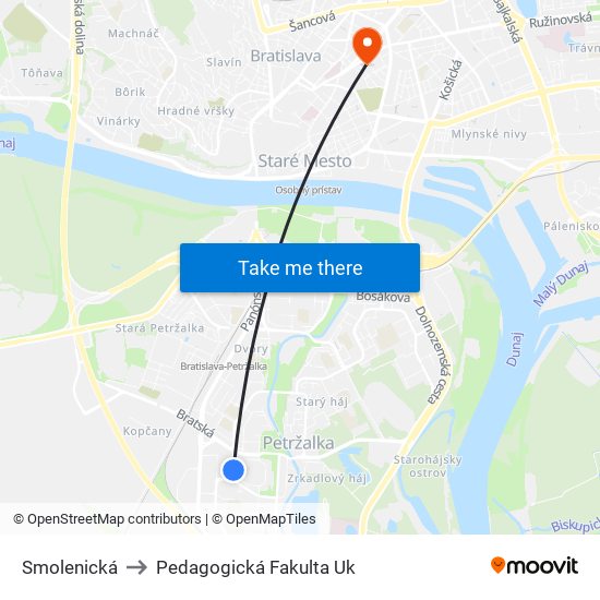 Smolenická to Pedagogická Fakulta Uk map
