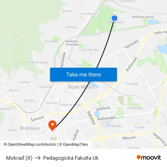 Mokraď (X) to Pedagogická Fakulta Uk map