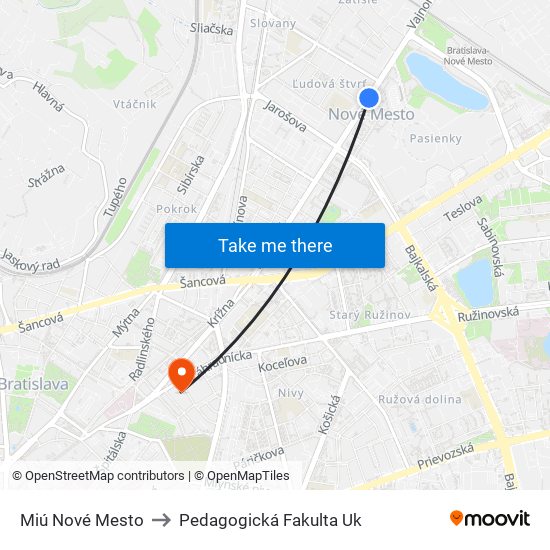 Miú Nové Mesto to Pedagogická Fakulta Uk map