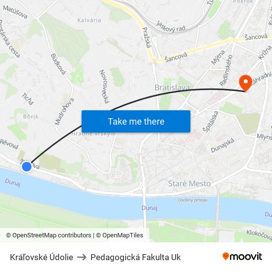 Kráľovské Údolie to Pedagogická Fakulta Uk map