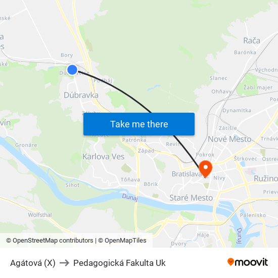 Agátová (X) to Pedagogická Fakulta Uk map