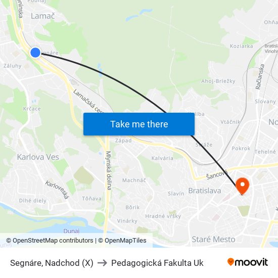 Segnáre, Nadchod (X) to Pedagogická Fakulta Uk map