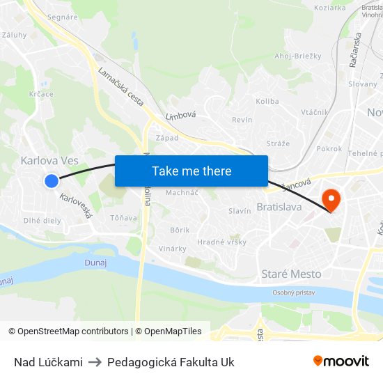 Nad Lúčkami to Pedagogická Fakulta Uk map