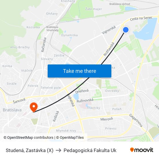 Studená, Zastávka (X) to Pedagogická Fakulta Uk map