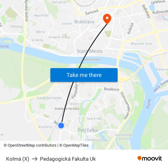 Kolmá (X) to Pedagogická Fakulta Uk map