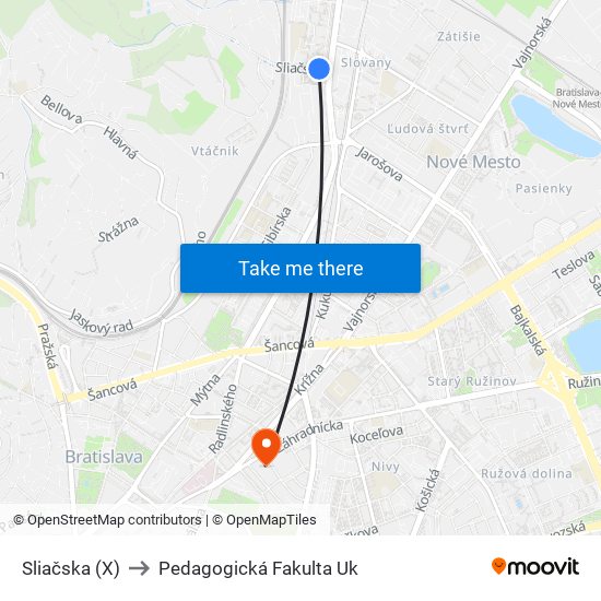 Sliačska (X) to Pedagogická Fakulta Uk map