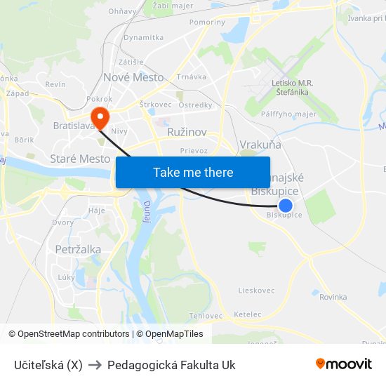 Učiteľská (X) to Pedagogická Fakulta Uk map