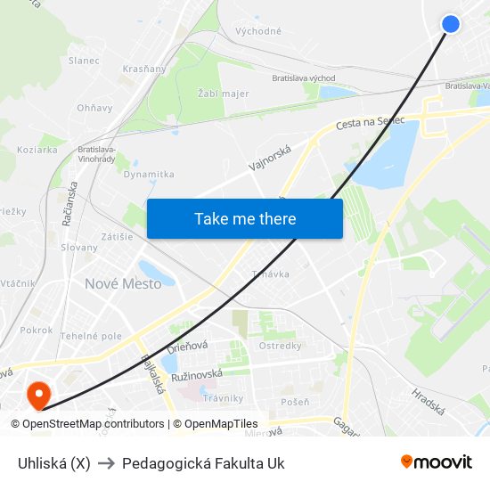 Uhliská (X) to Pedagogická Fakulta Uk map