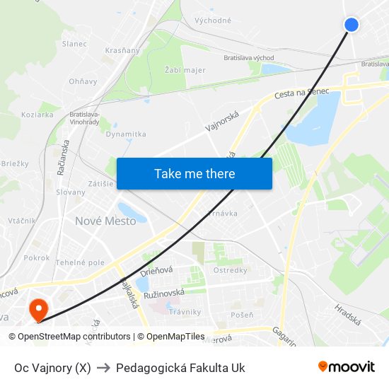 Oc Vajnory (X) to Pedagogická Fakulta Uk map