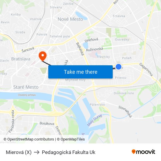 Mierová (X) to Pedagogická Fakulta Uk map